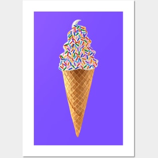 Rainbow Sprinkle Dipped Vanilla Ice Cream Cone Posters and Art